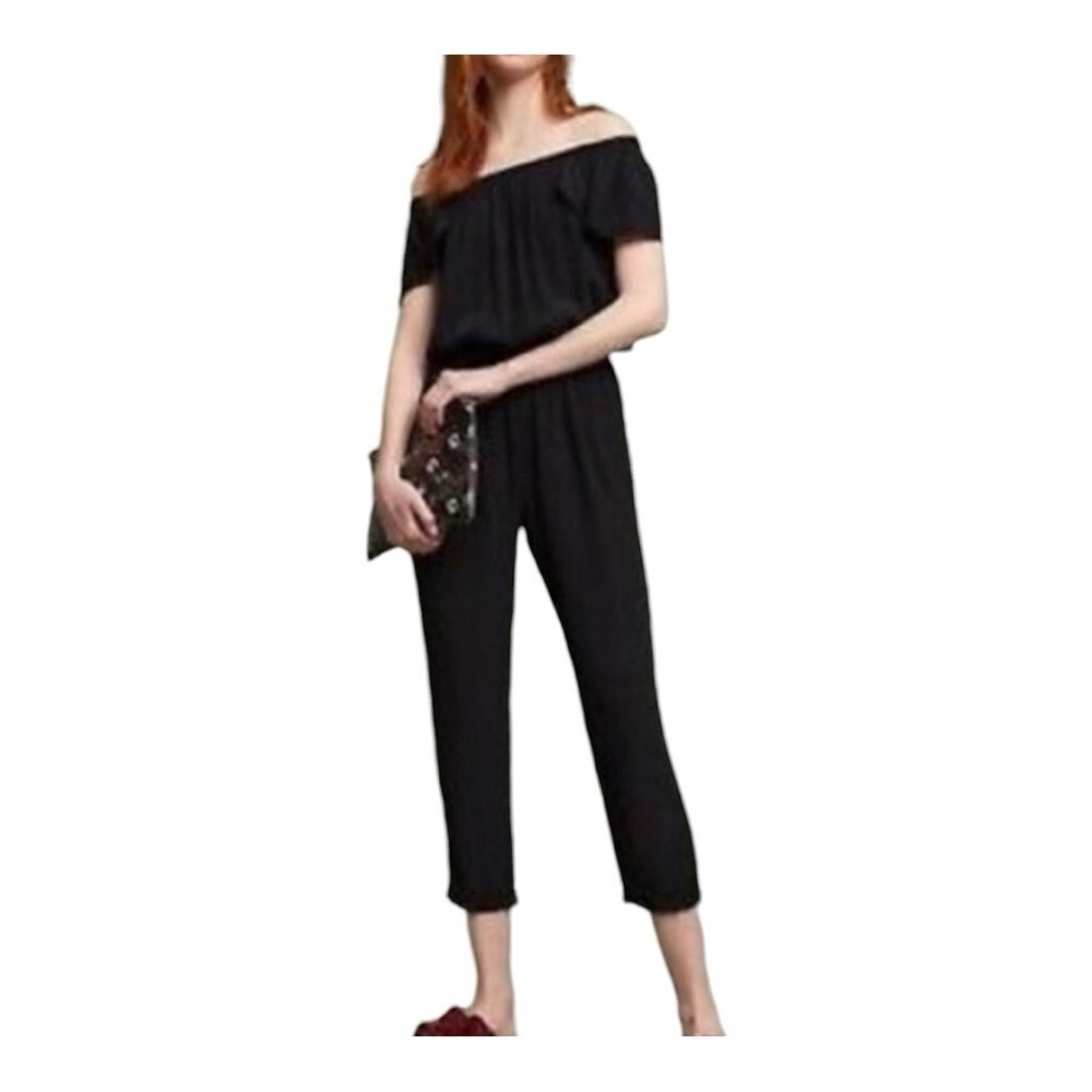 Beachgold‎ Off The Shoulder Jumpsuit Womens Small Black Boho Resortwear Pockets